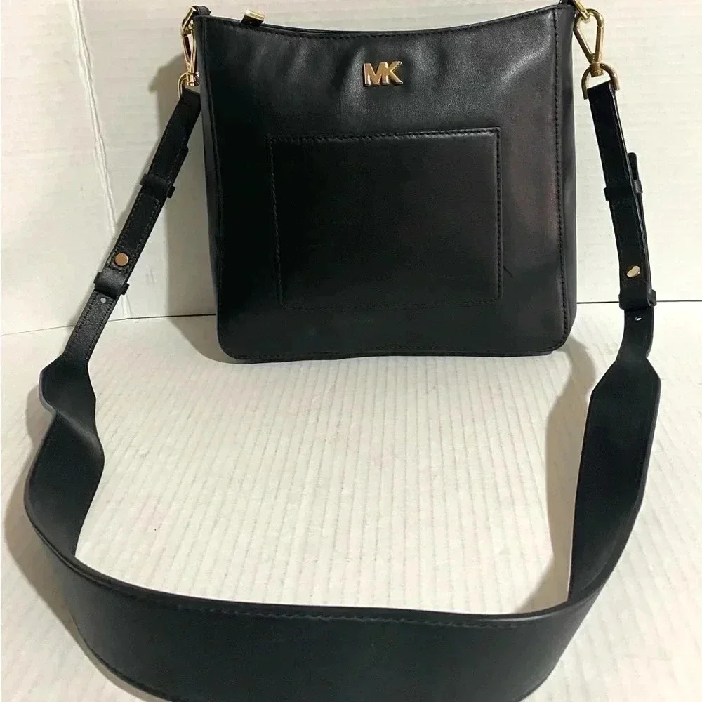 Michael Kors Black Leather Crossbody Bag with Gold Hardware
